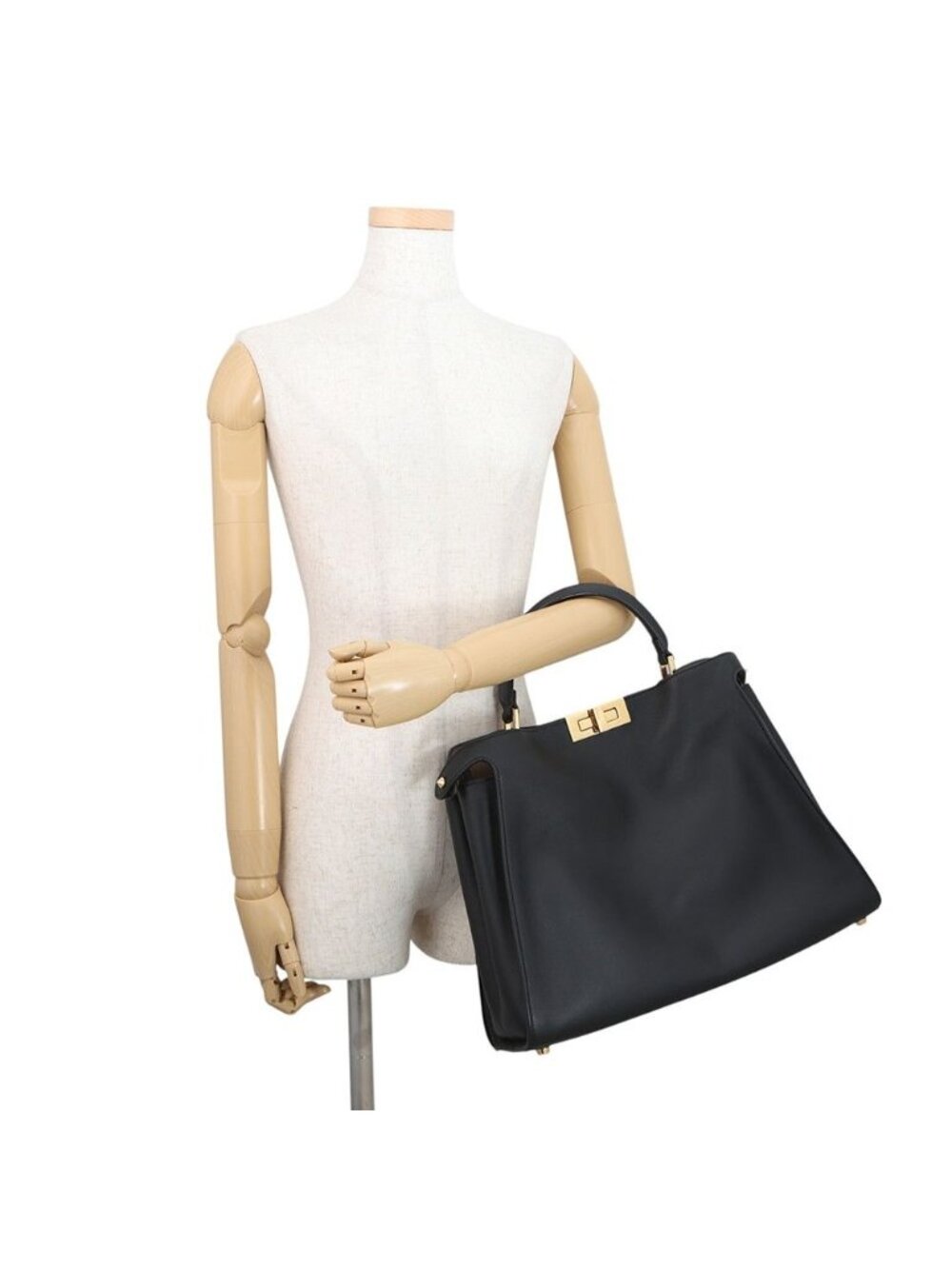 Fendi Peekaboo Essential Leather 2-Way Shoulder Bag Black - Picture 4 of 10